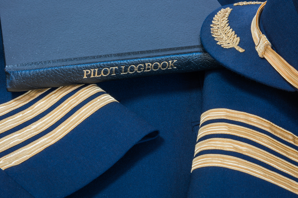 Pilot,Logbook,With,Captain,4,Gold,Stripes,On,Sleeves,And